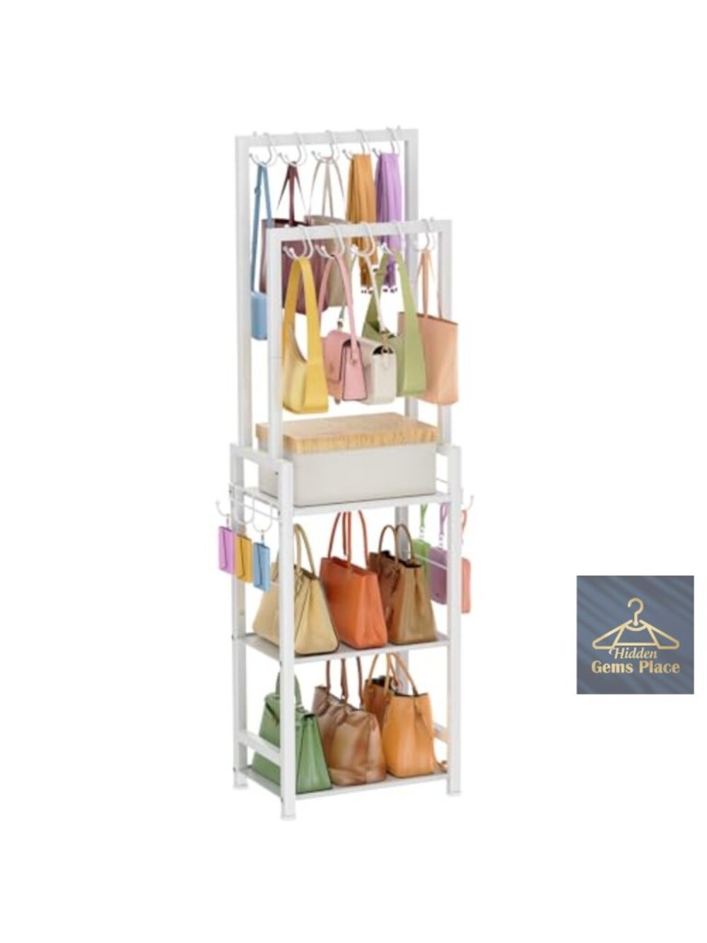 3-in-1 Purse Organizer with Hooks & Shelf Storage Rack Space Saver